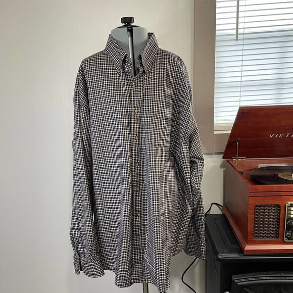 Brooks Brothers 346 Size XL Brown Navy Blue Plaid Button Down Shirt - Picture 1 of 5